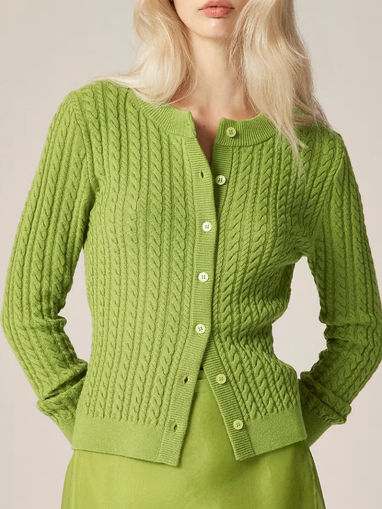 J. Crew Cable-Knit Crewneck Cardigan In Merino Wool | Xs